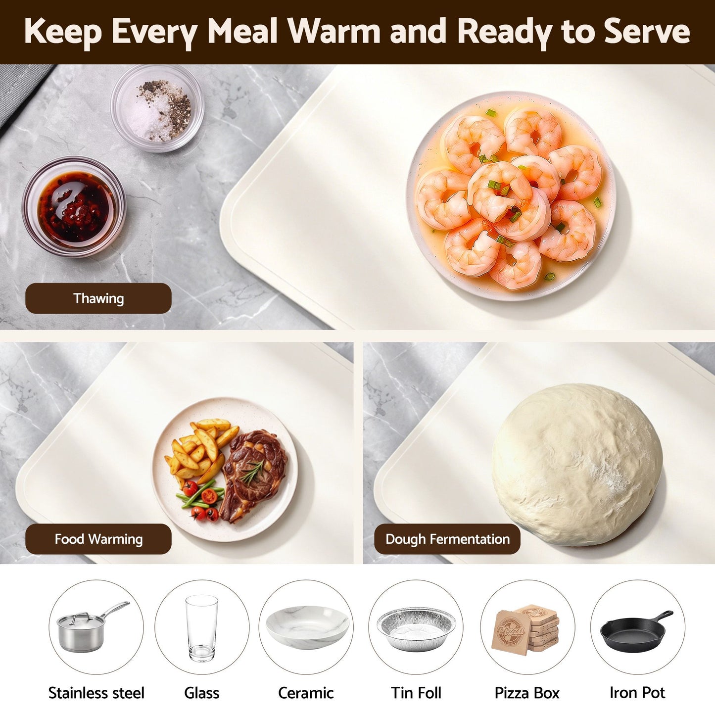 Devanti Food Warming Mat 60 x 38cm - White