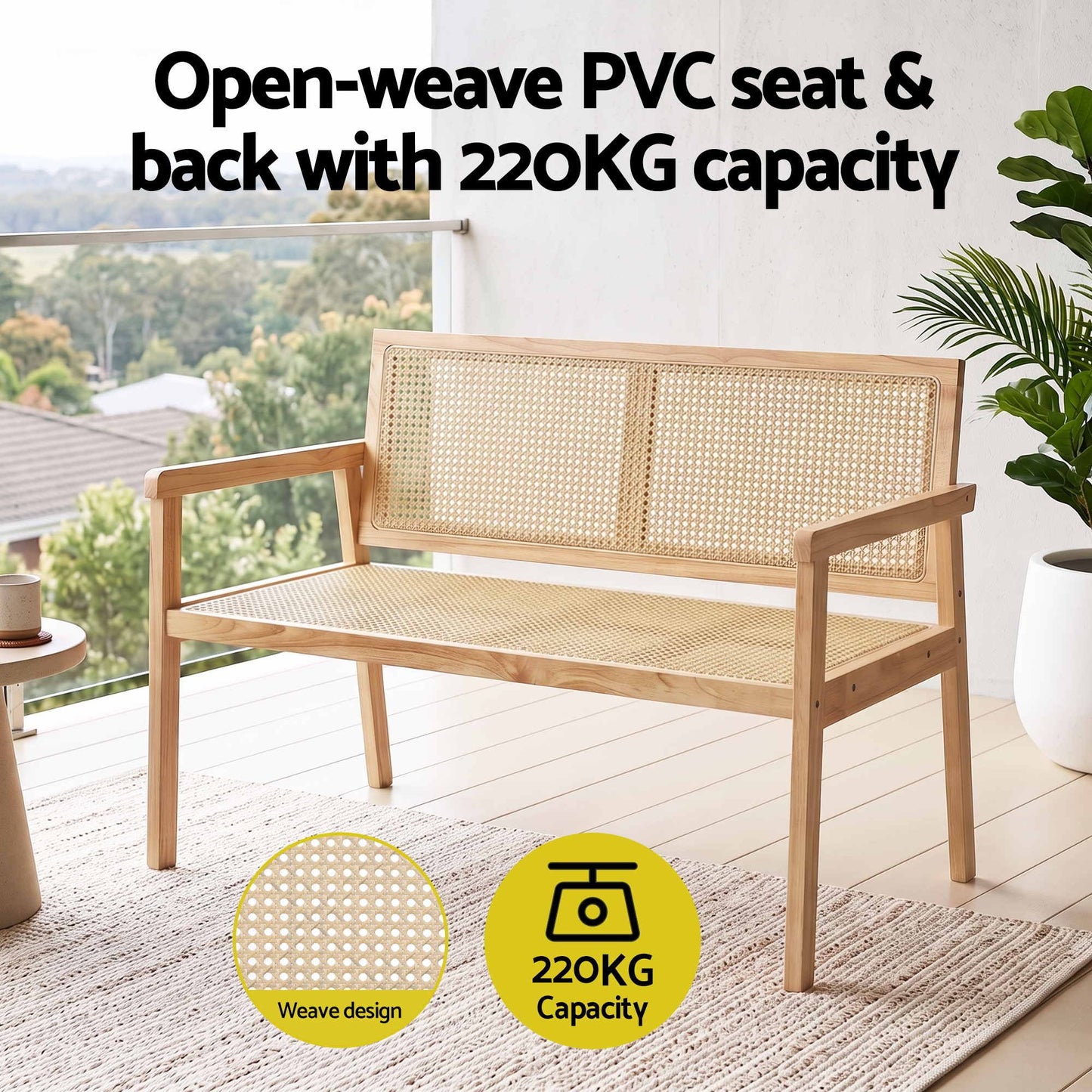 Gardeon Garden Bench Wooden Bench Outdoor PVC Woven Seat Backrest 107cm
