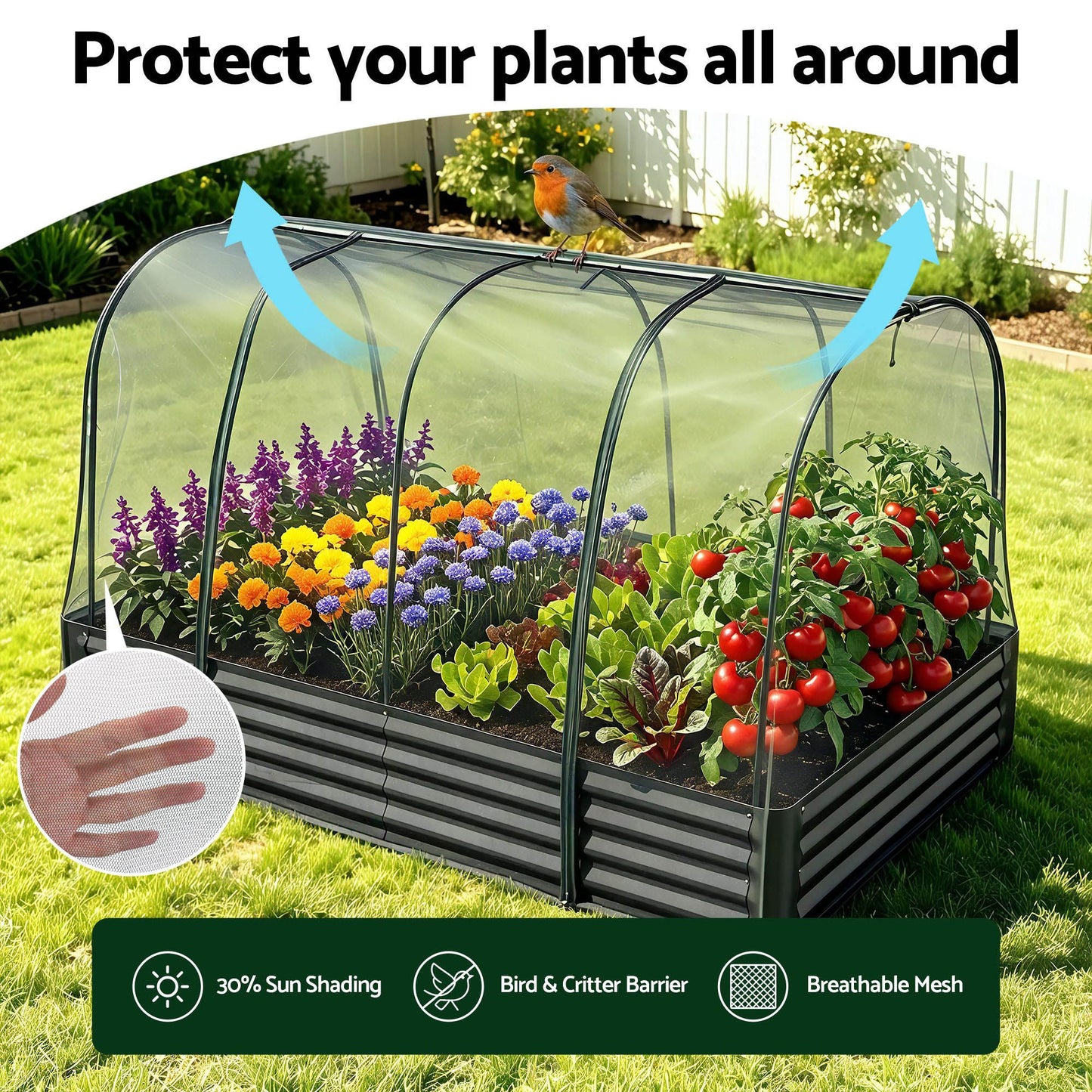Green Fingers Raised Garden Bed with Mesh Cover 180cm