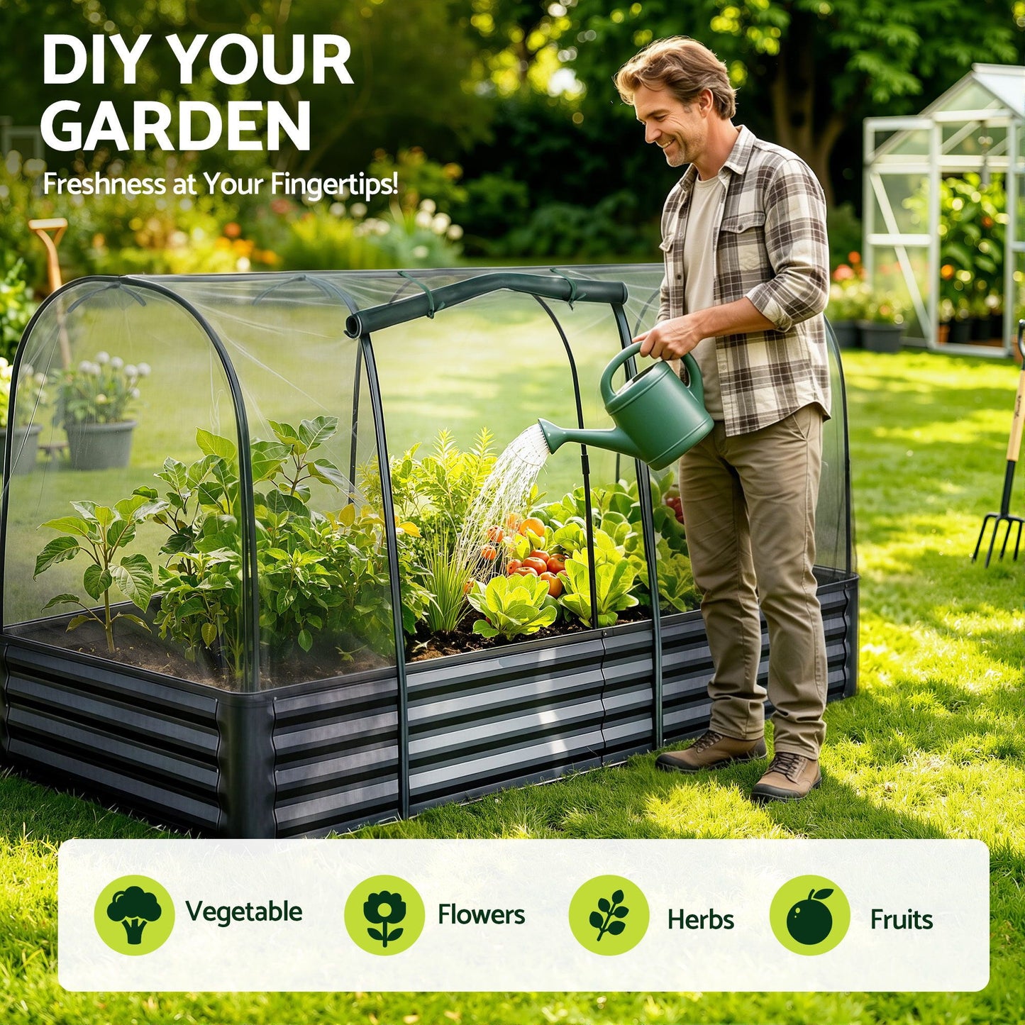 Green Fingers Raised Garden Bed with Mesh Cover 180cm