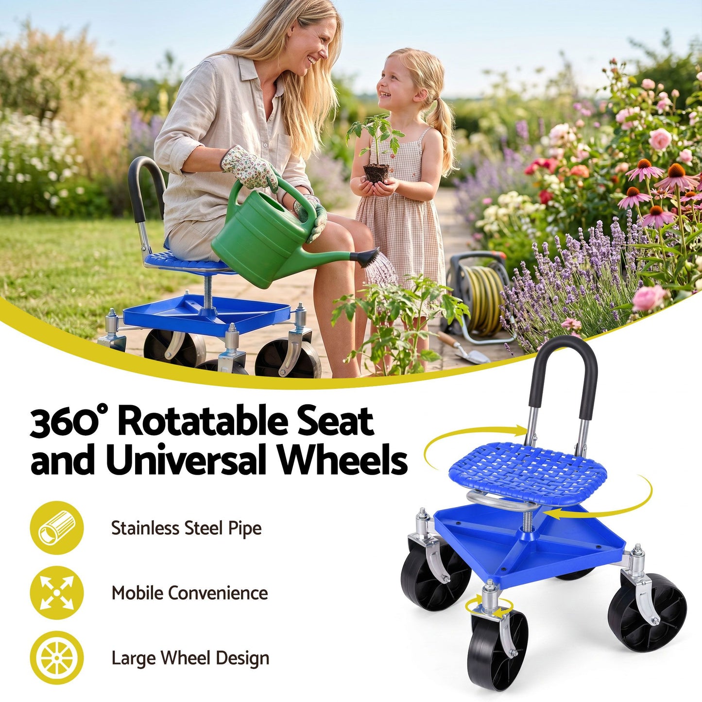 Gardeon Garden Cart Seat Stool - Blue