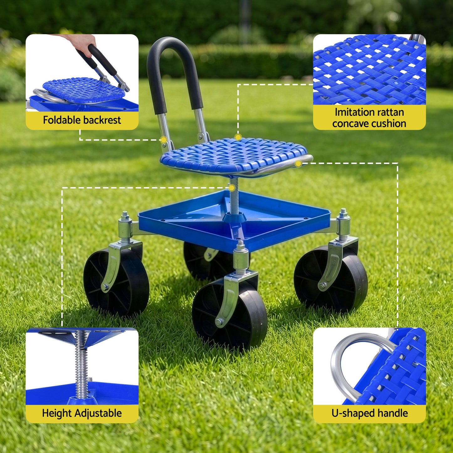 Gardeon Garden Cart Seat Stool - Blue