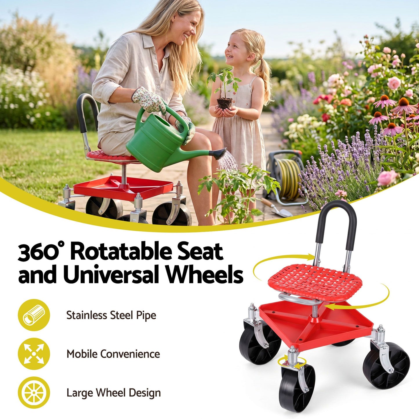 Gardeon Garden Cart Seat Stool - Red