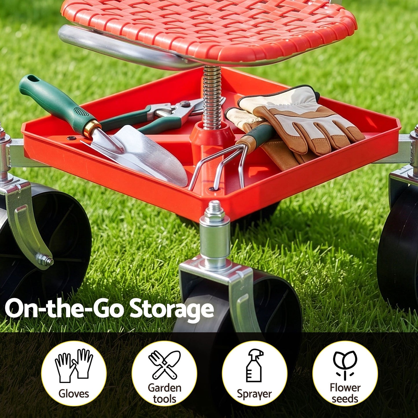 Gardeon Garden Cart Seat Stool - Red