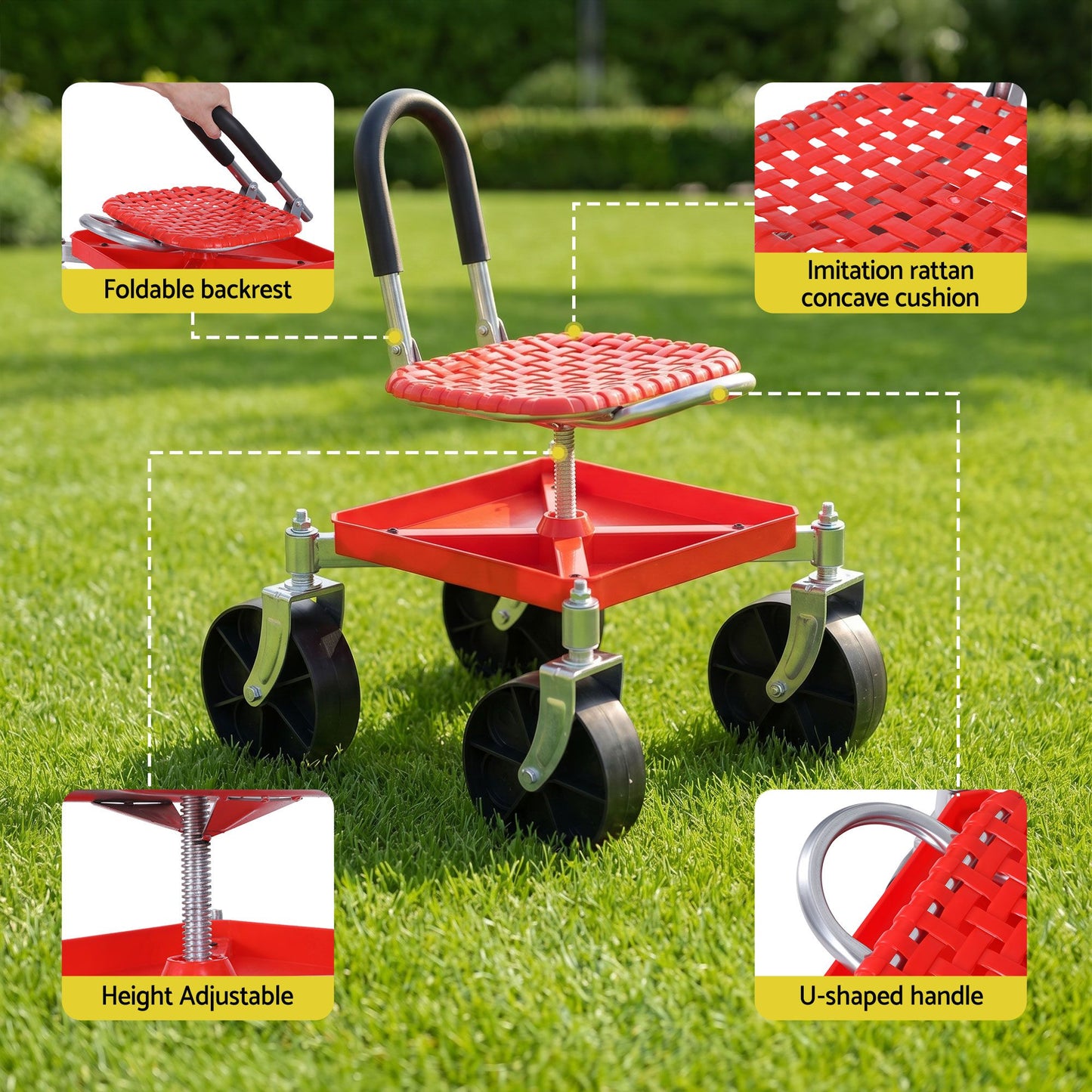 Gardeon Garden Cart Seat Stool - Red