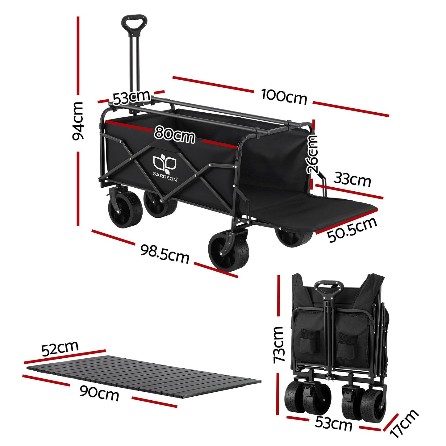 Gardeon Folding Camping Wagon with Tailgate Table - 150L