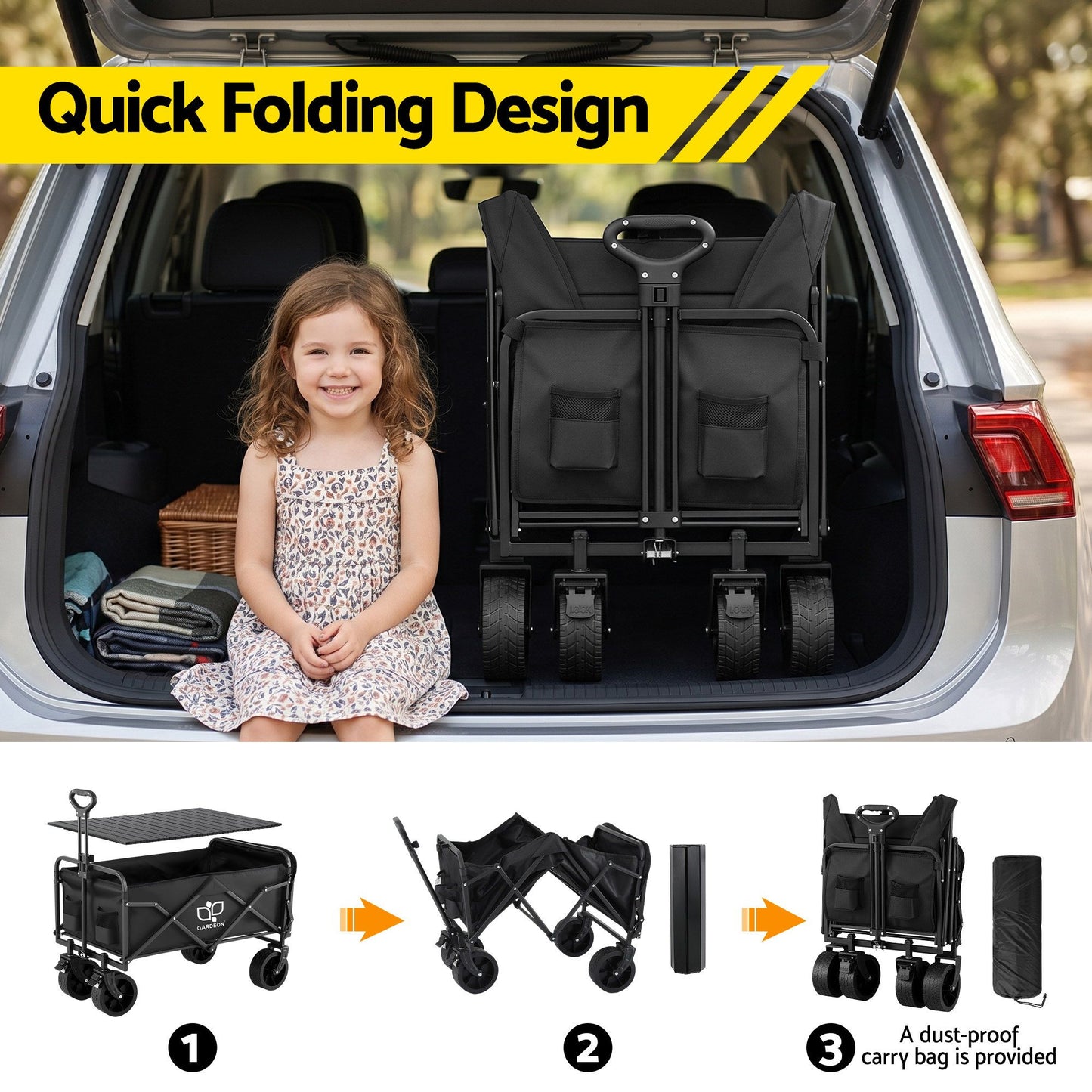 Gardeon Folding Camping Wagon with Tailgate Table - 150L