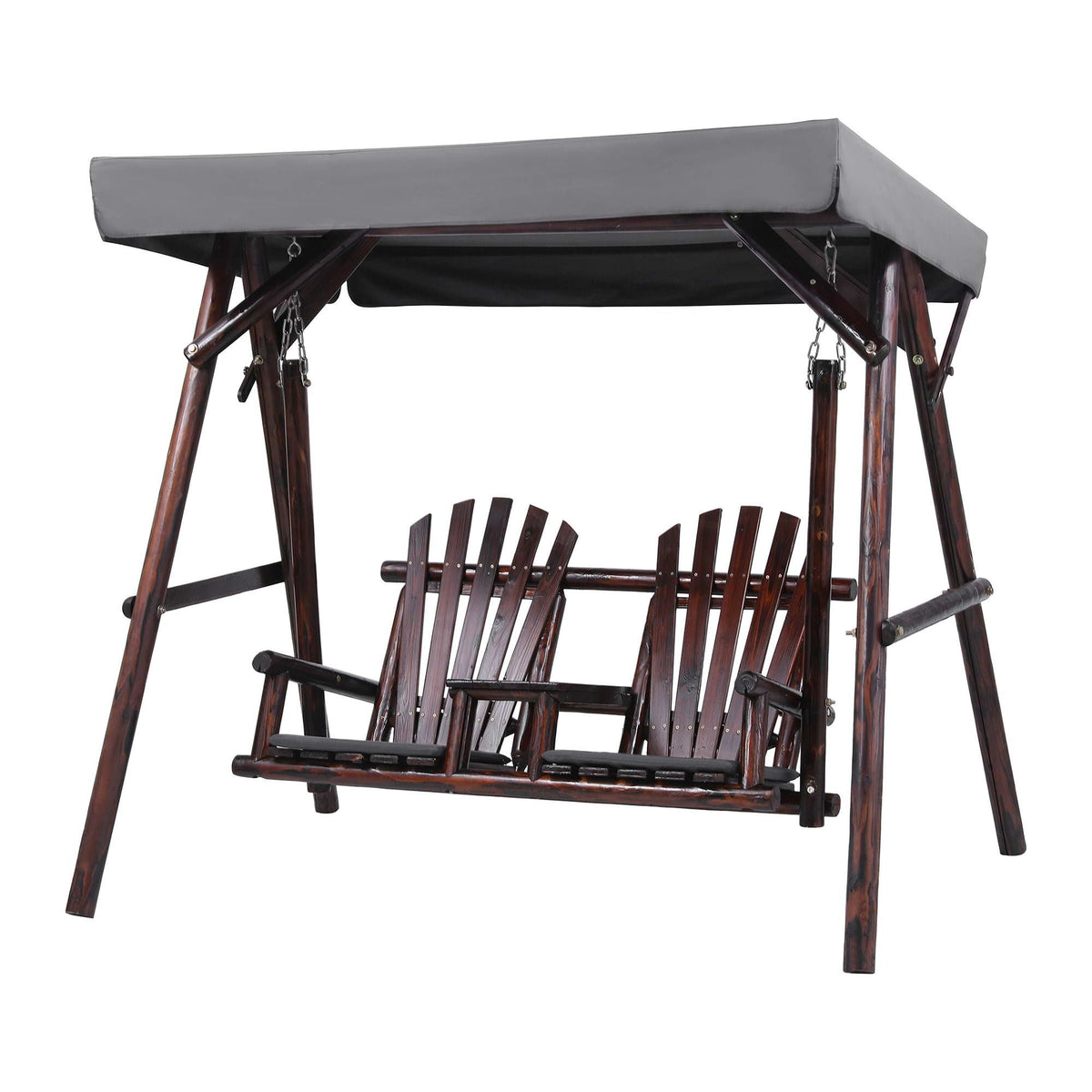 Gardeon Wooden Swing Chair with Canopy & Table - Charcoal
