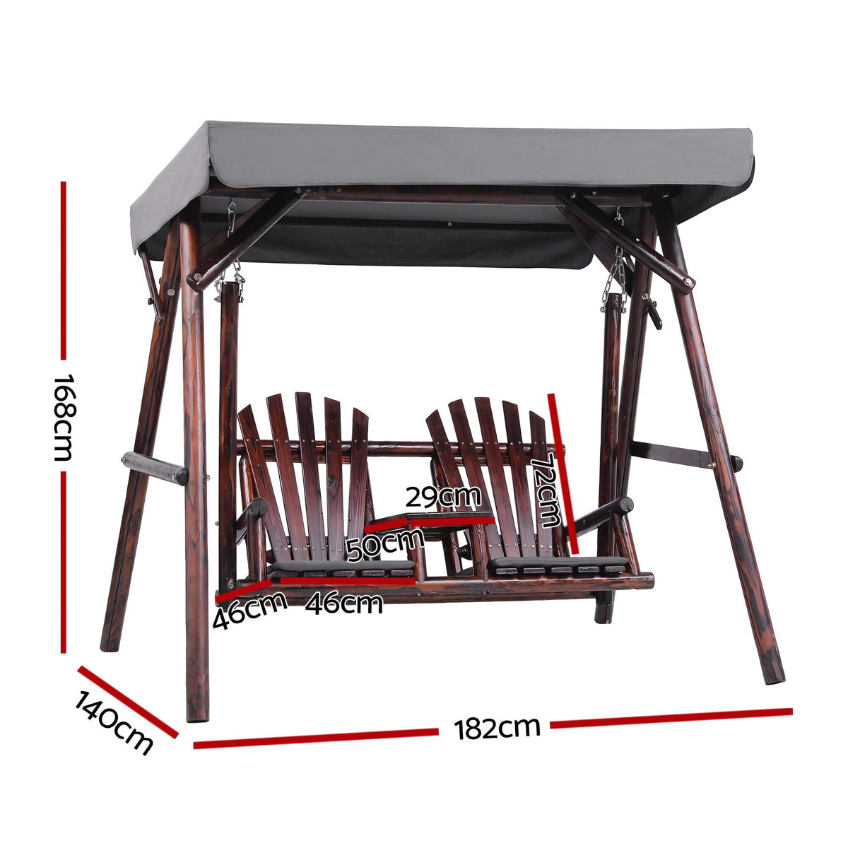 Gardeon Wooden Swing Chair with Canopy & Table - Charcoal