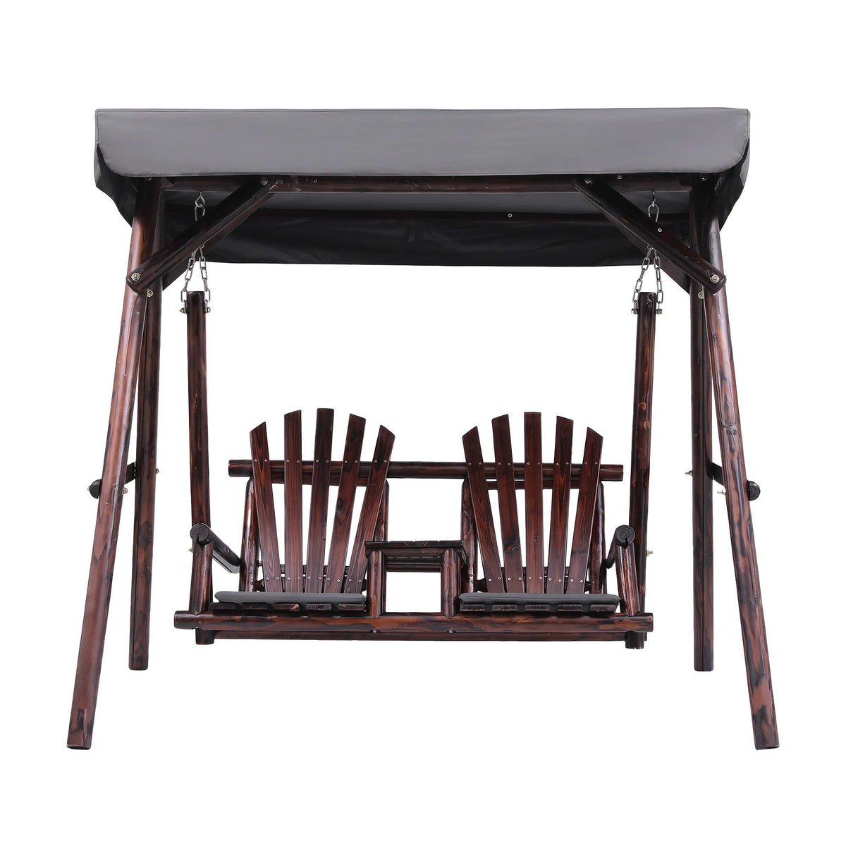 Gardeon Wooden Swing Chair with Canopy & Table - Charcoal