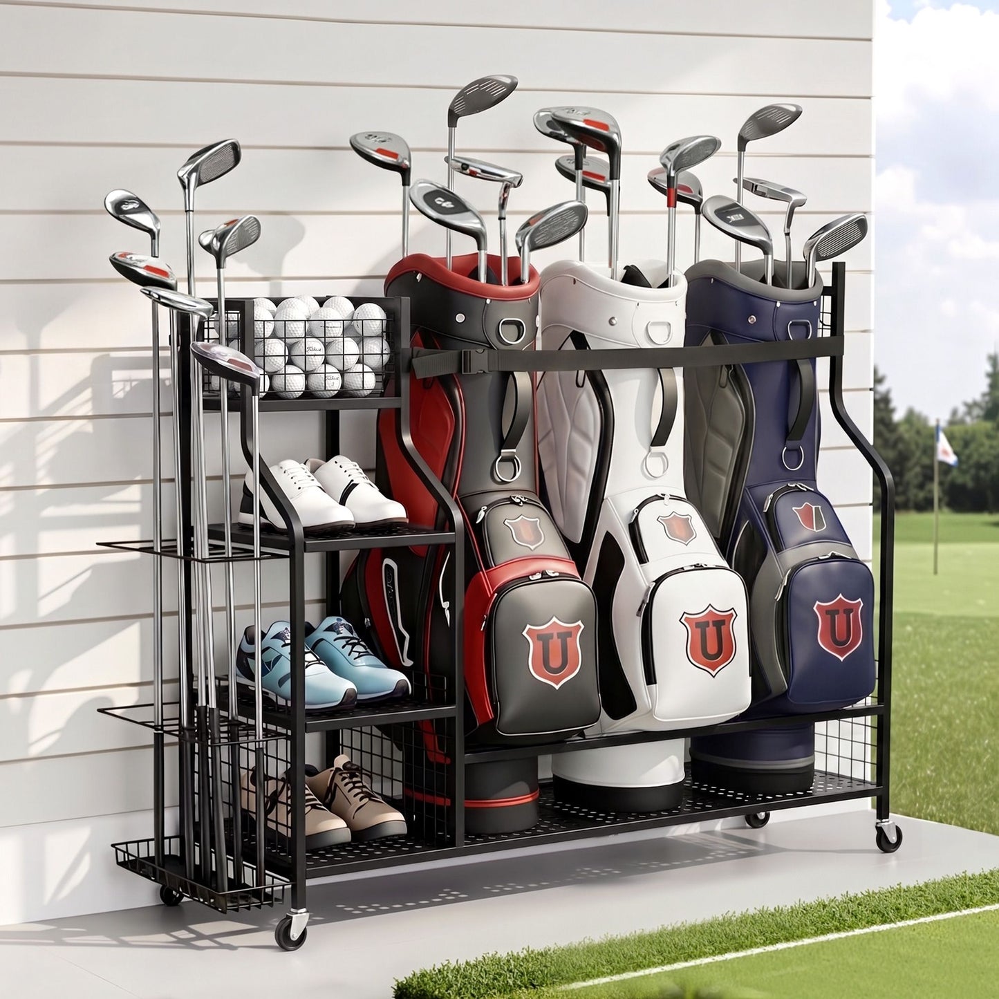 Everfit Golf Bag Storage Rack - Black