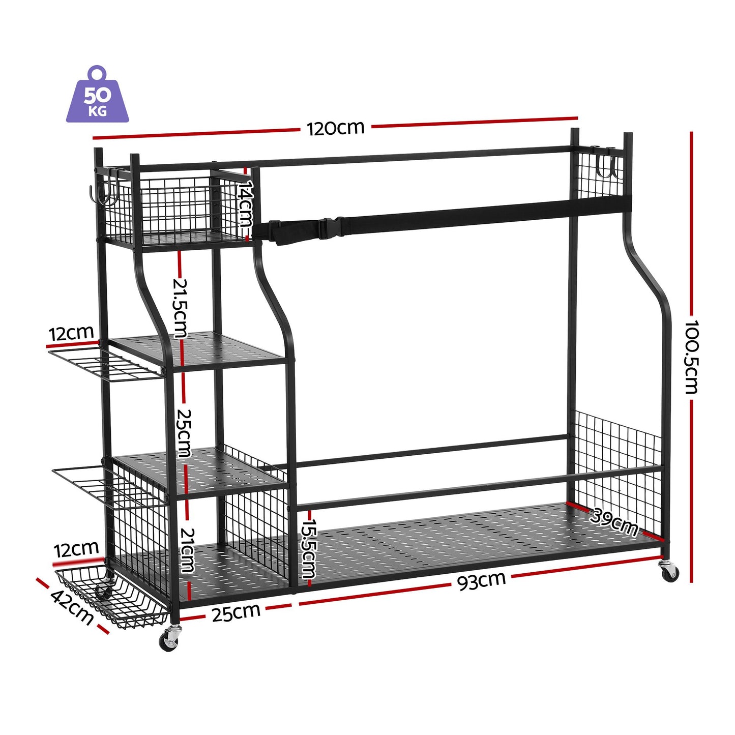 Everfit Golf Bag Storage Rack - Black