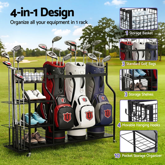 Everfit Golf Bag Storage Rack - Black