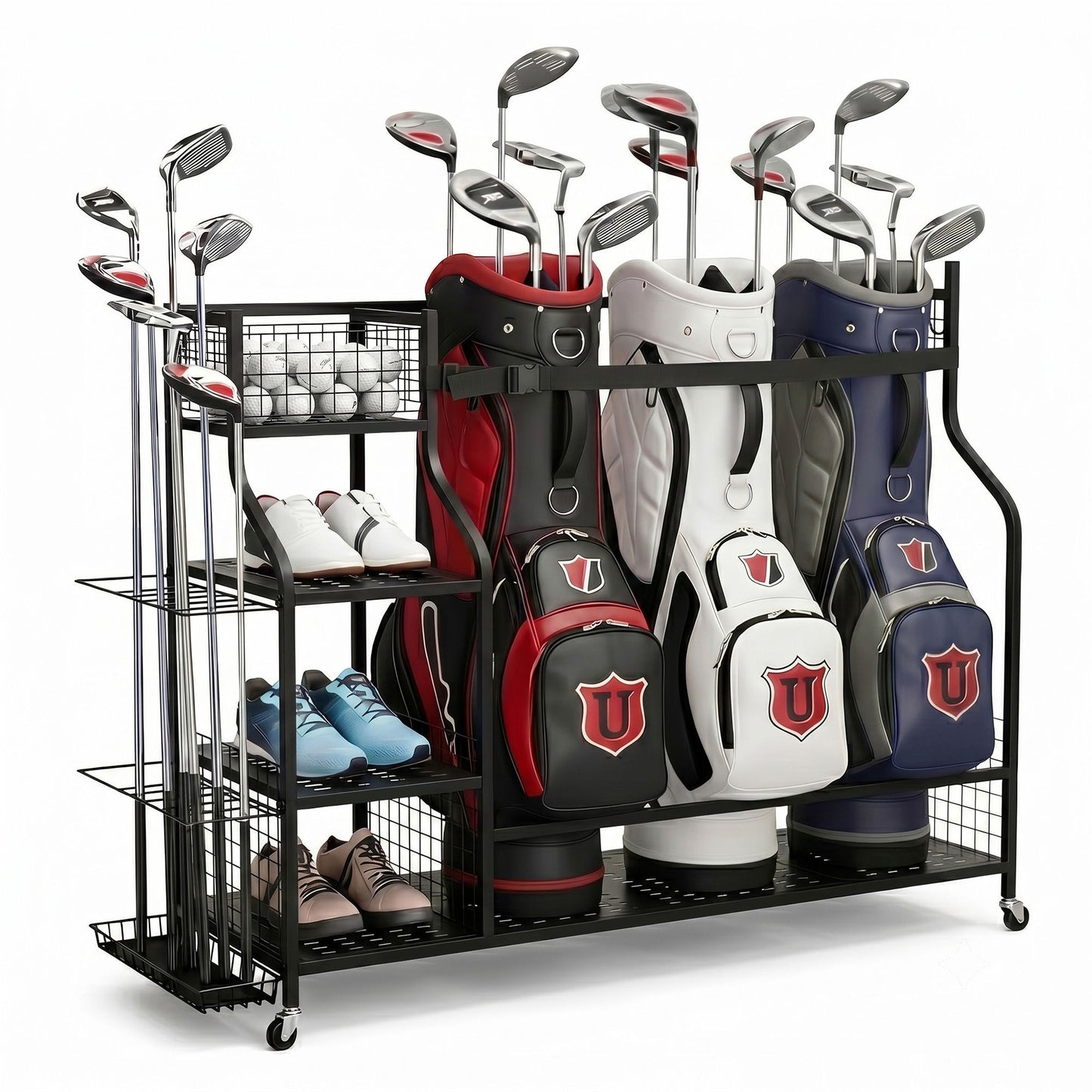 Everfit Golf Bag Storage Rack - Black