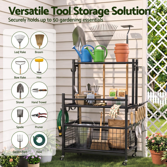 Gardeon Rolling Garden Tool Rack - 16 Slots