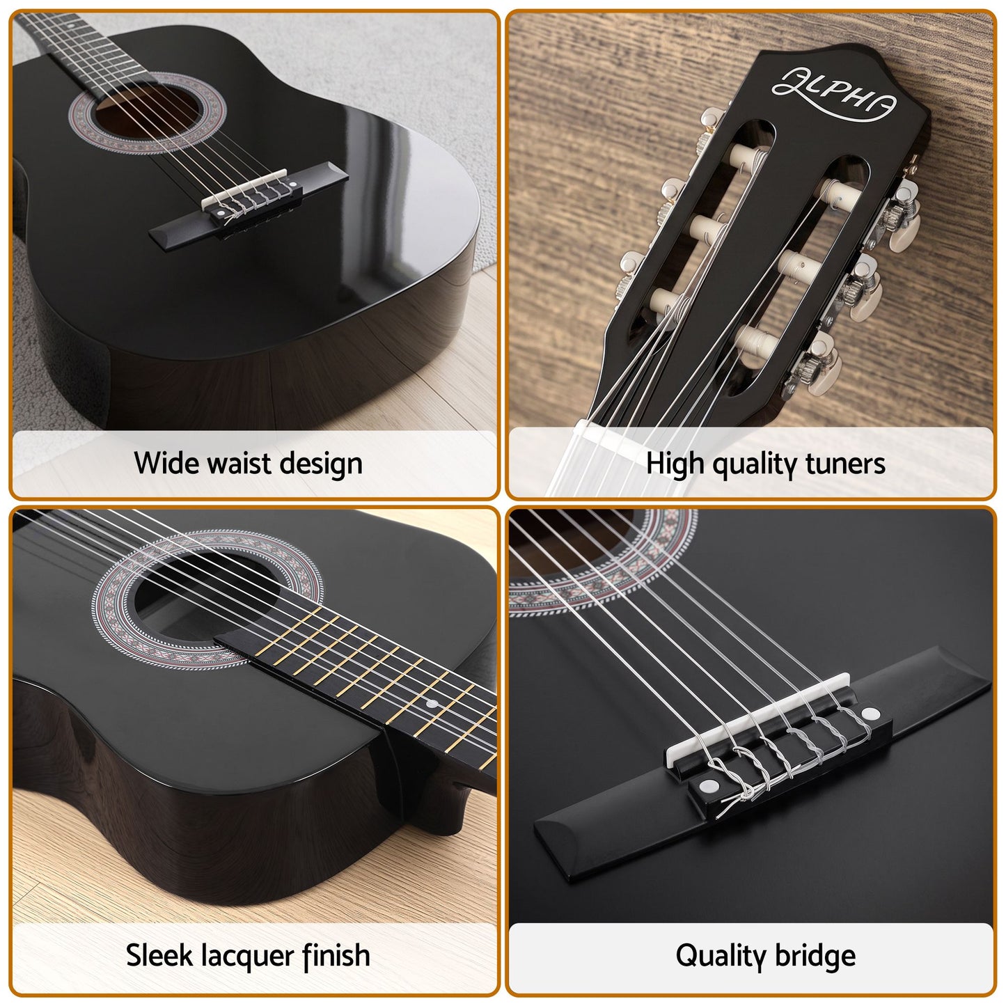 Alpha 38-inch Classical Guitar - Black