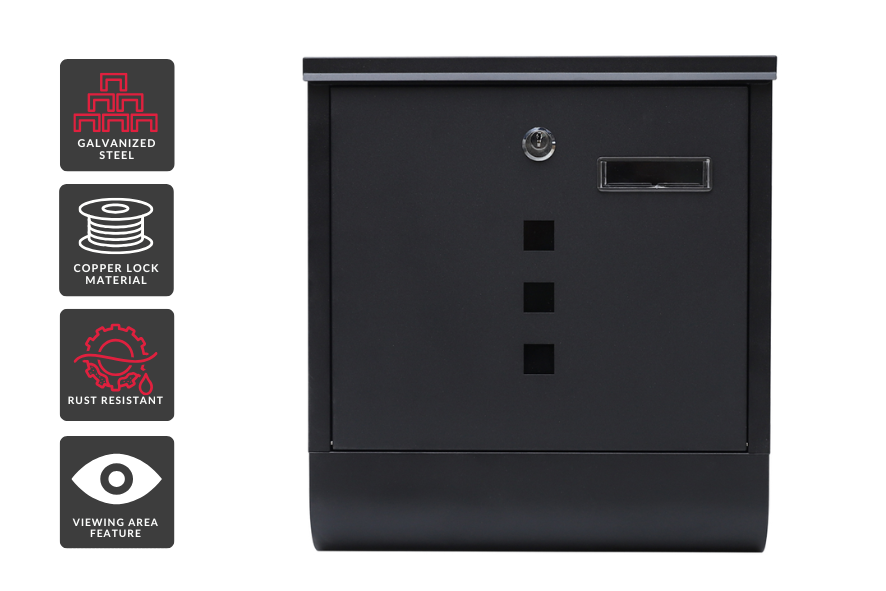 Letterbox with Newspaper Holder Stylish Black Mailbox