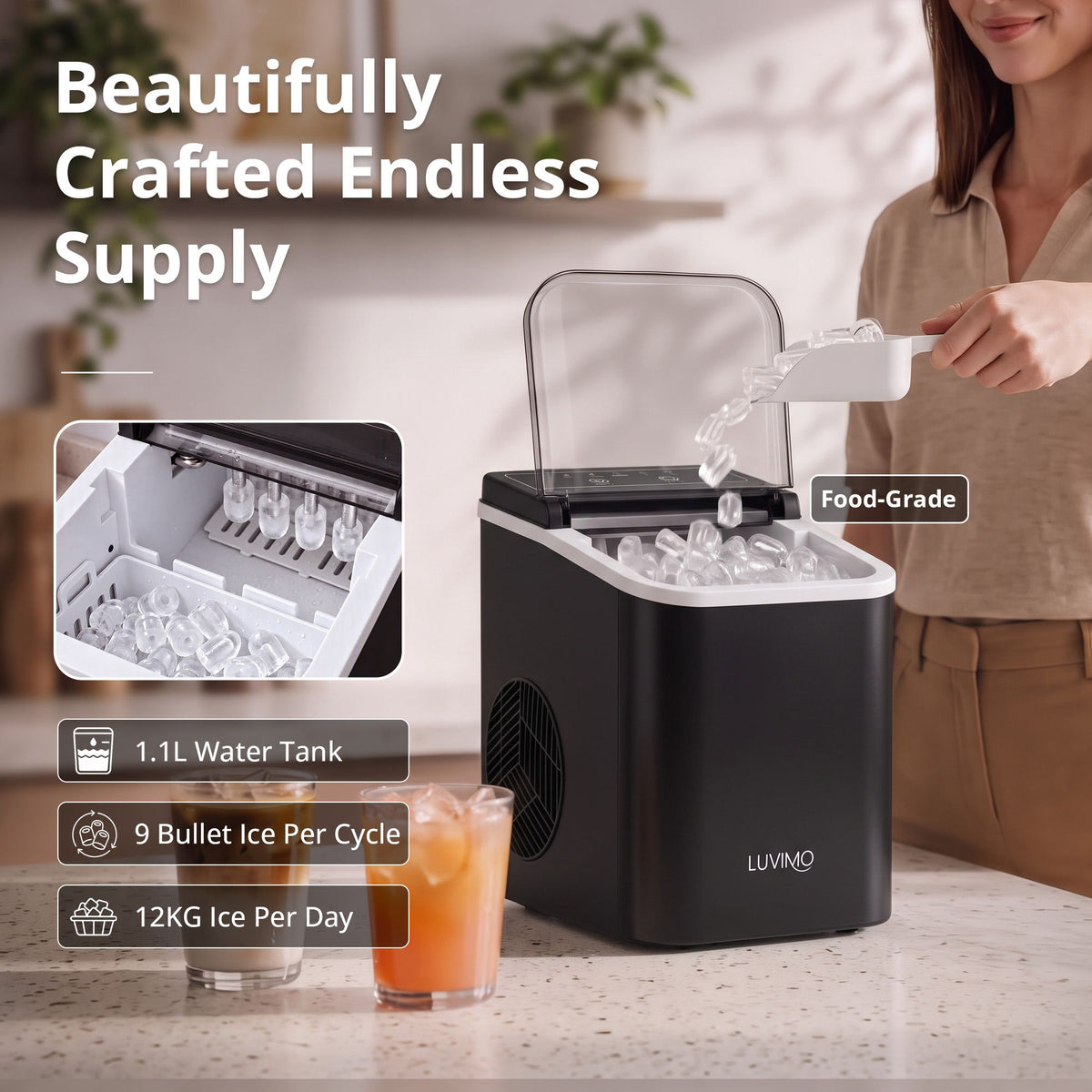 LUVIMO 12kg Ice Maker Machine - Black