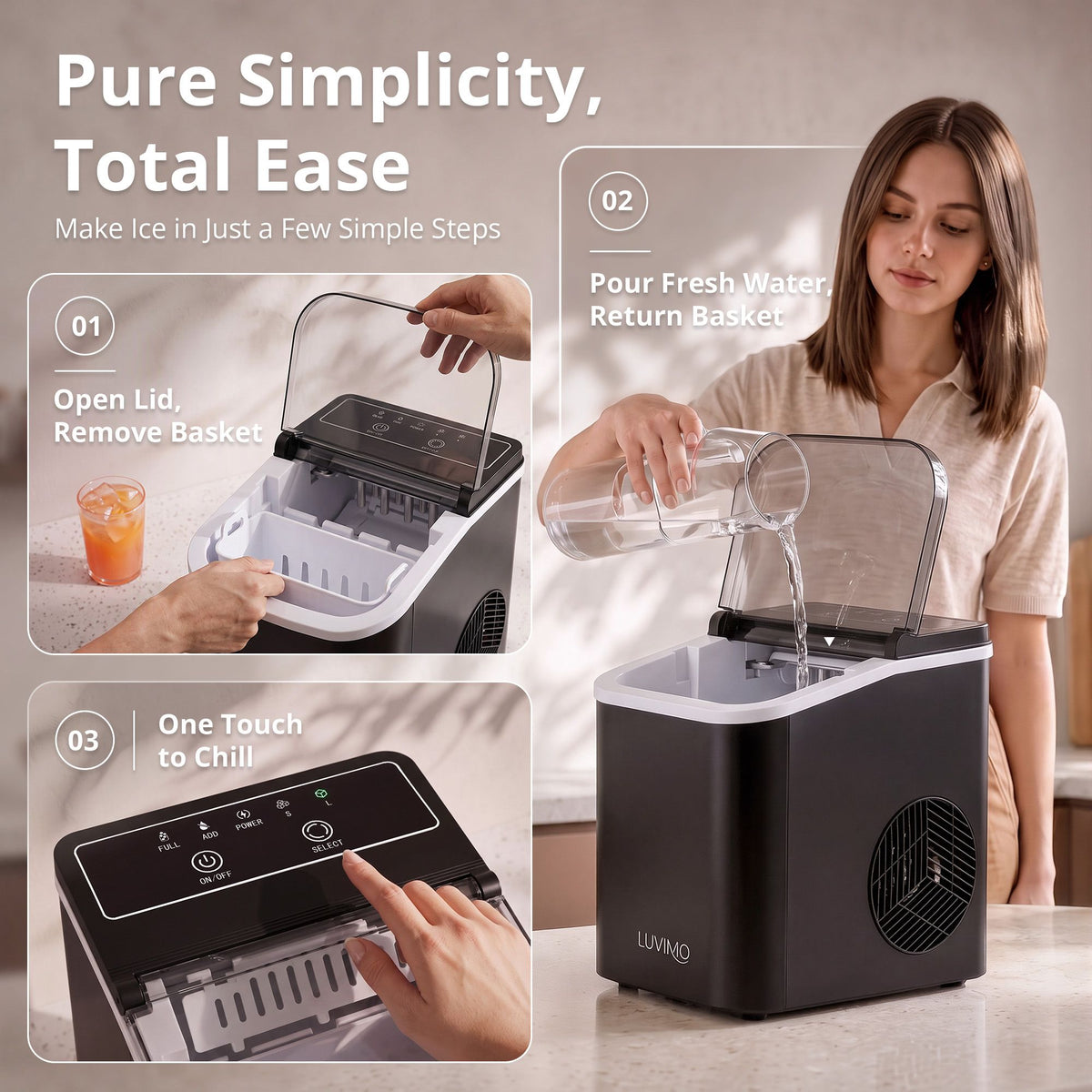 LUVIMO 12kg Ice Maker Machine - Black
