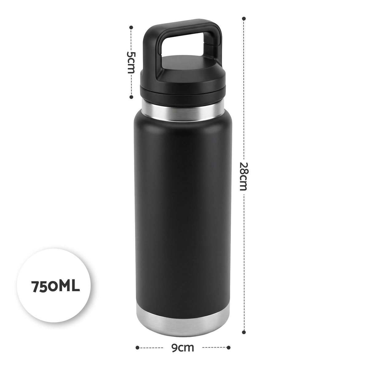Everfit 750ml Insulated Stainless Steel Water Bottle - Black