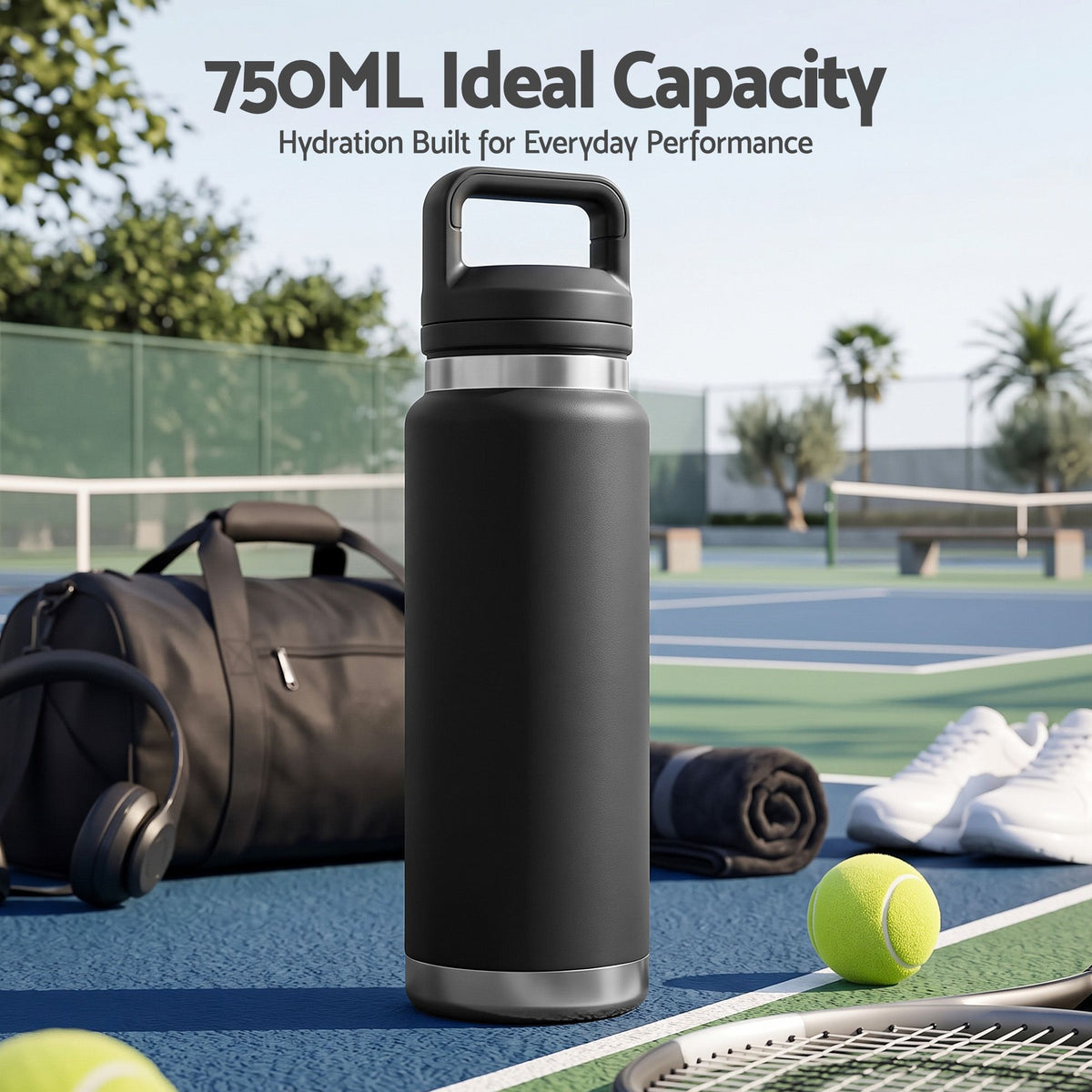 Everfit 750ml Insulated Stainless Steel Water Bottle - Black