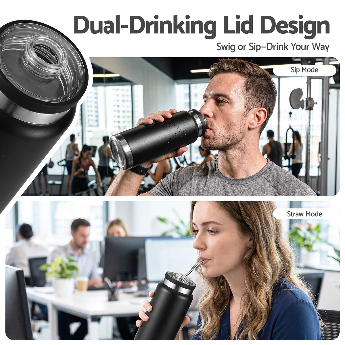 Everfit 750ml Insulated Stainless Steel Water Bottle - Black
