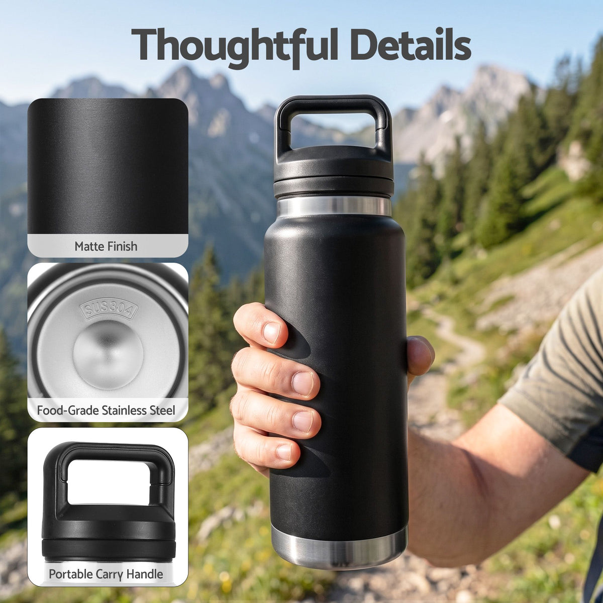 Everfit 750ml Insulated Stainless Steel Water Bottle - Black