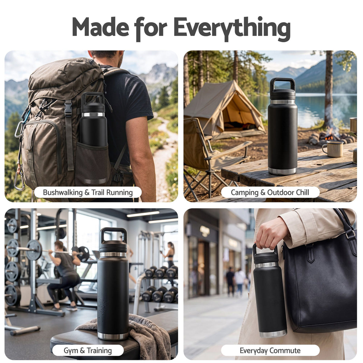 Everfit 750ml Insulated Stainless Steel Water Bottle - Black