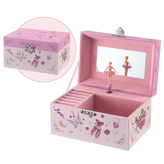 Keezi Kids Jewellery Box Organiser for Girls Kids Music Box Princess Pink