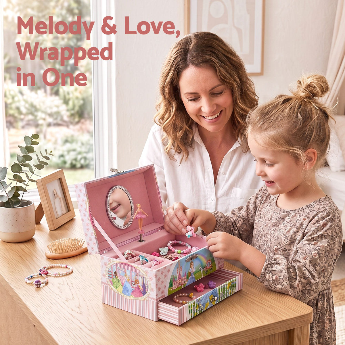 Keezi Kids Jewellery Box Organiser for Girls Kids Music Box with Drawer
