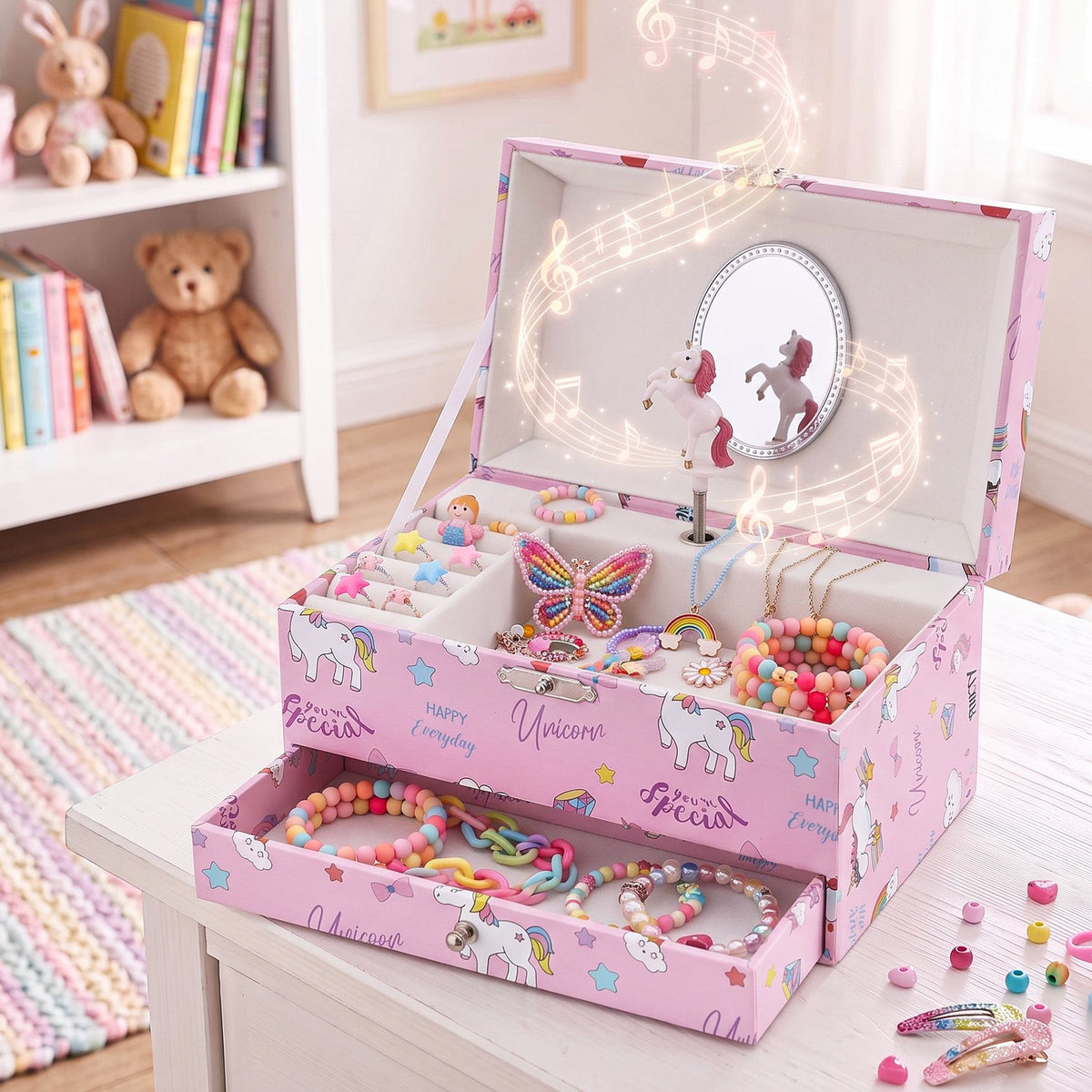 Keezi Kids Jewellery Box Organiser for Girls Kids Music Box with Mirror