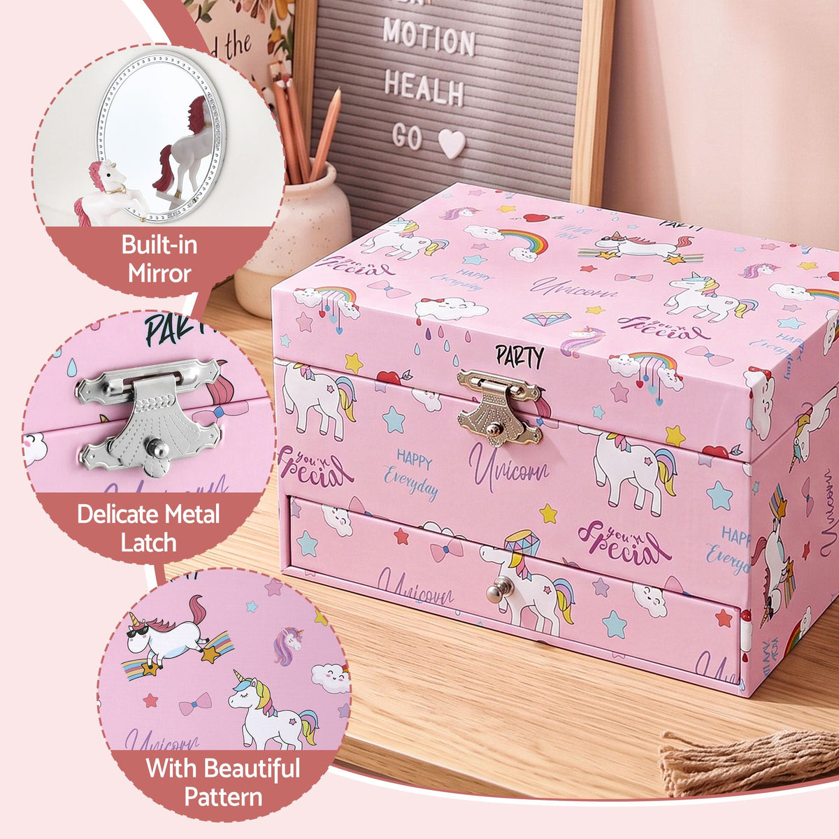 Keezi Kids Jewellery Box Organiser for Girls Kids Music Box with Mirror