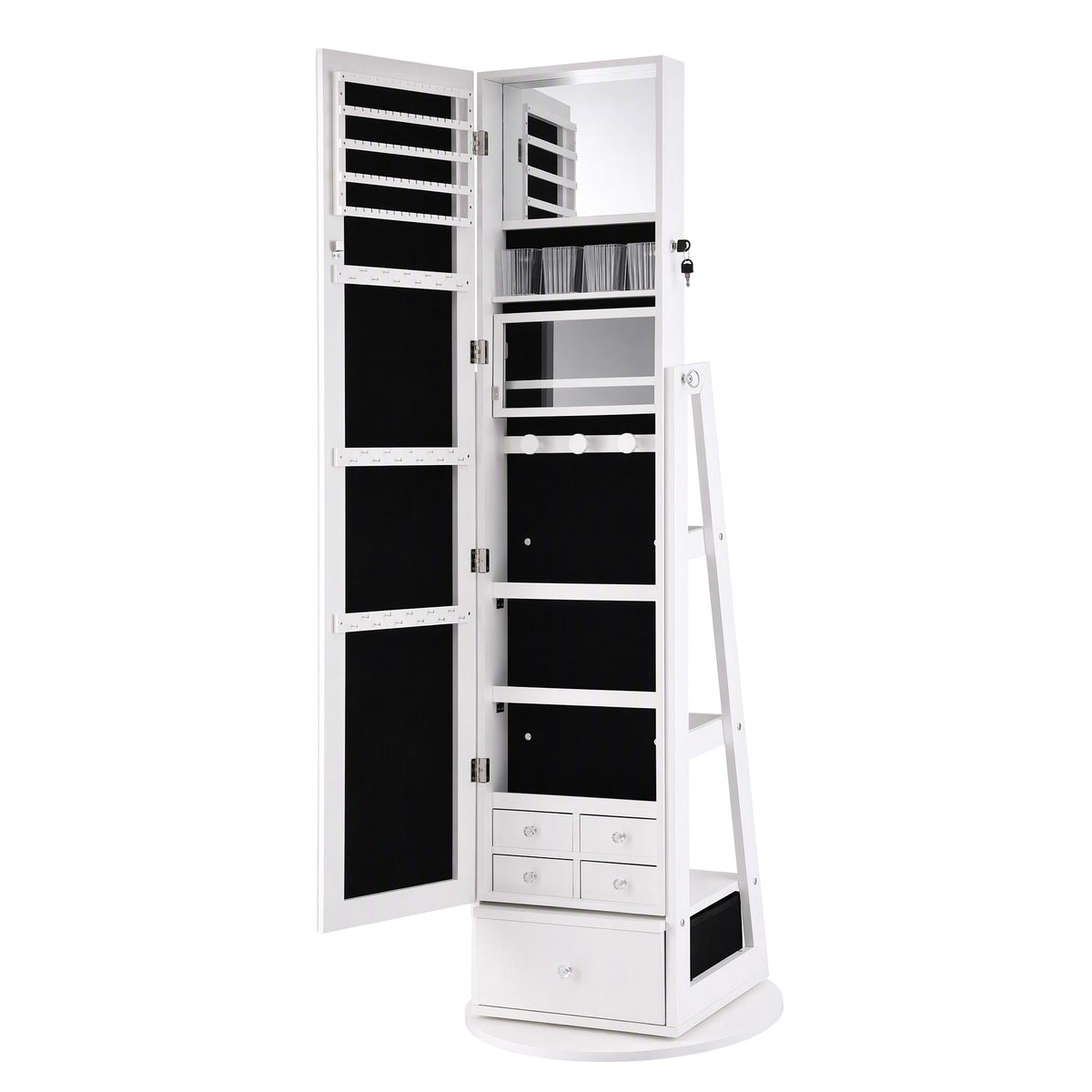 Artiss Rotating Jewellery Cabinet with Full-Length Mirror - White