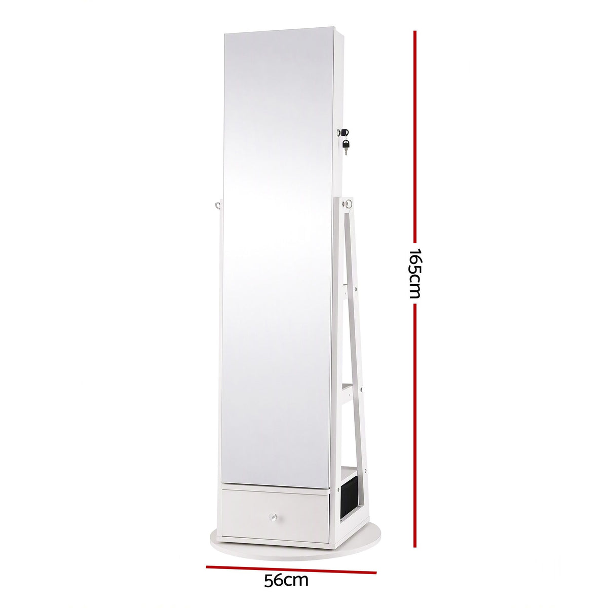 Artiss Rotating Jewellery Cabinet with Full-Length Mirror - White