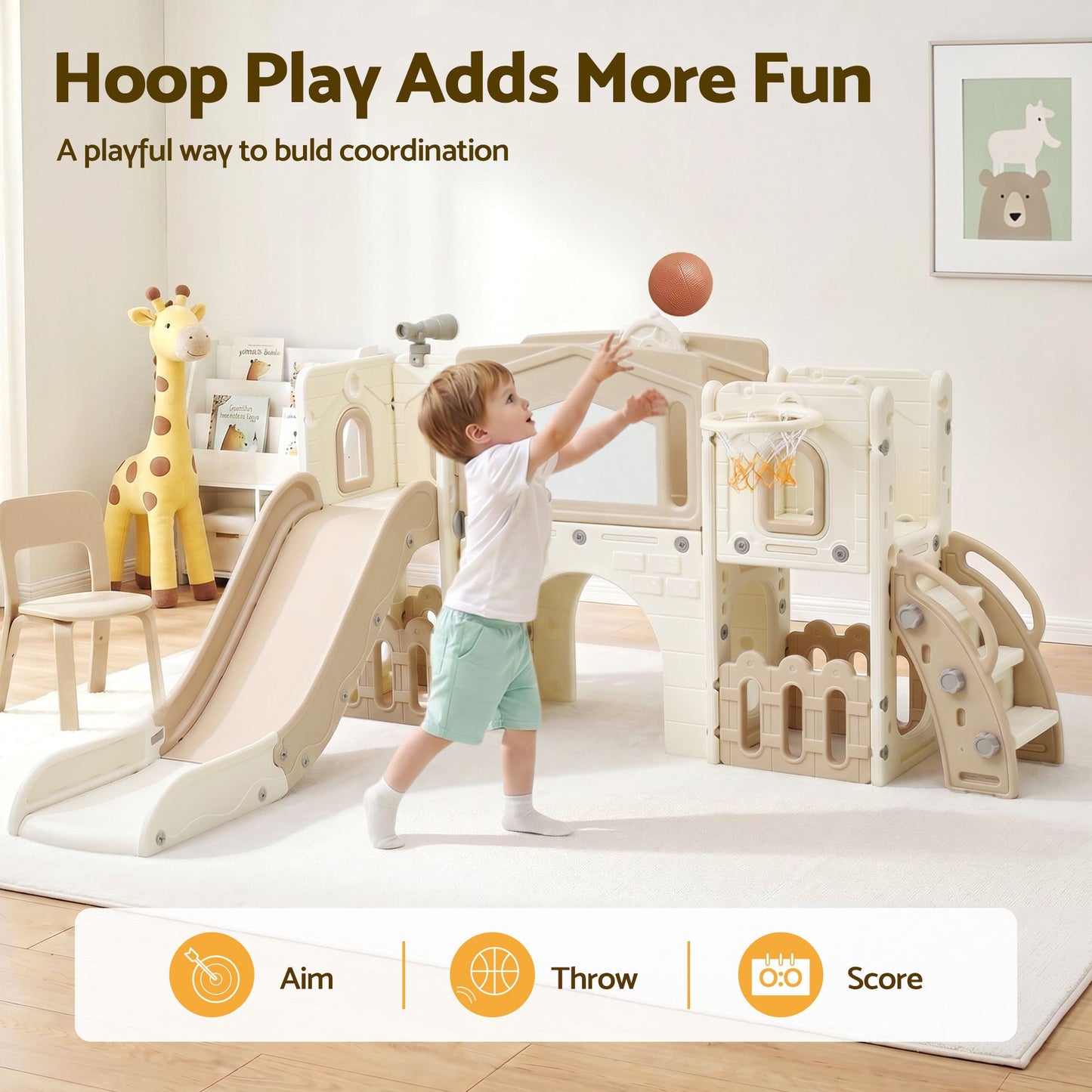 Keezi Beige Kids Slide Playset