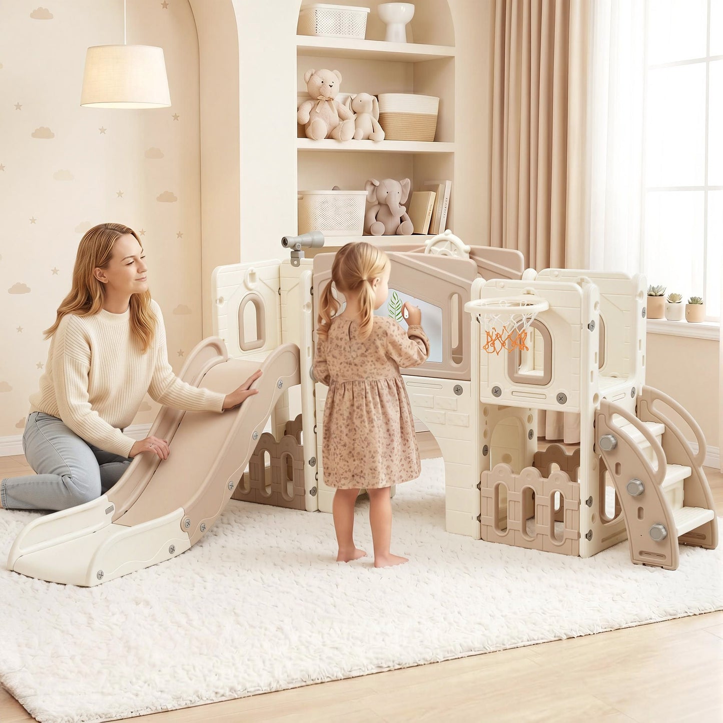 Keezi Beige Kids Slide Playset