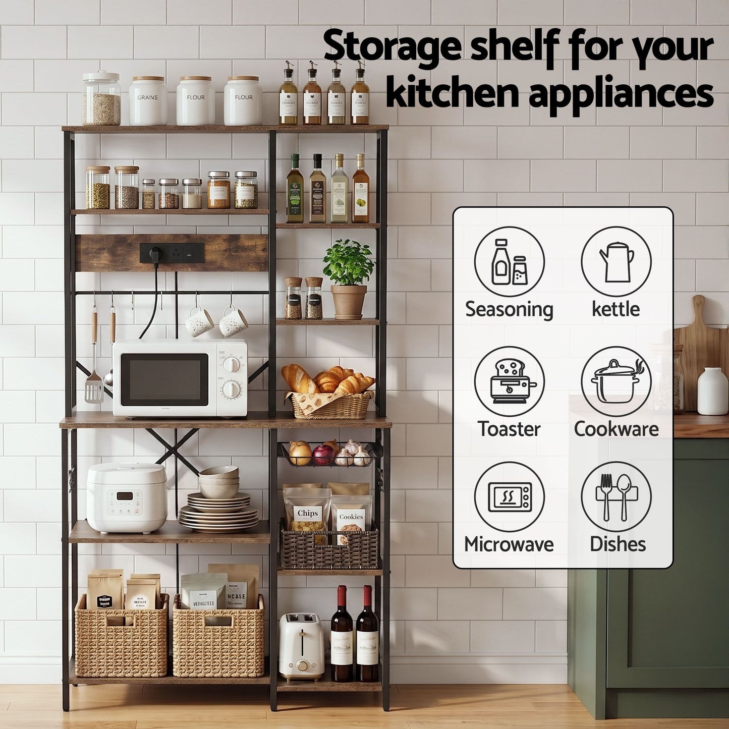 Artiss Kitchen Rack with Power Outlets - 96cm