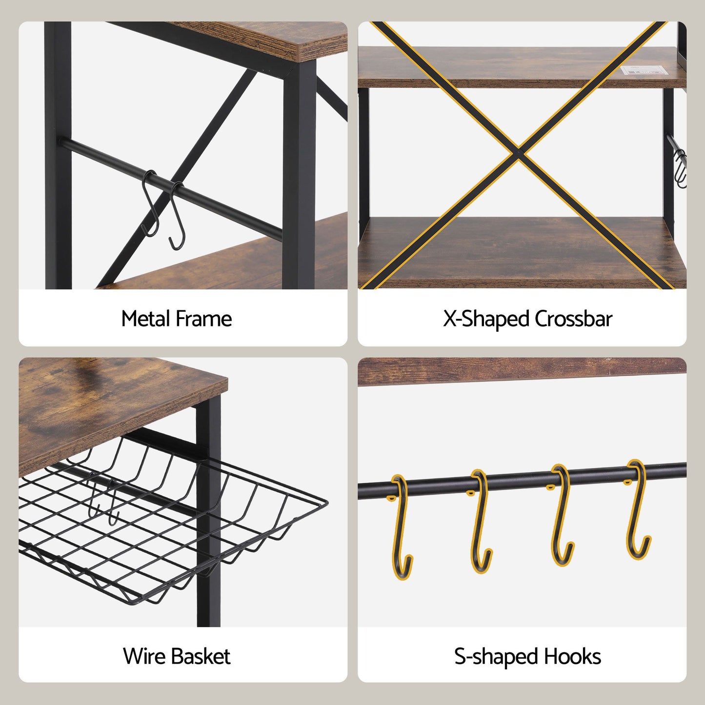 Artiss Kitchen Rack with Power Outlets - 96cm