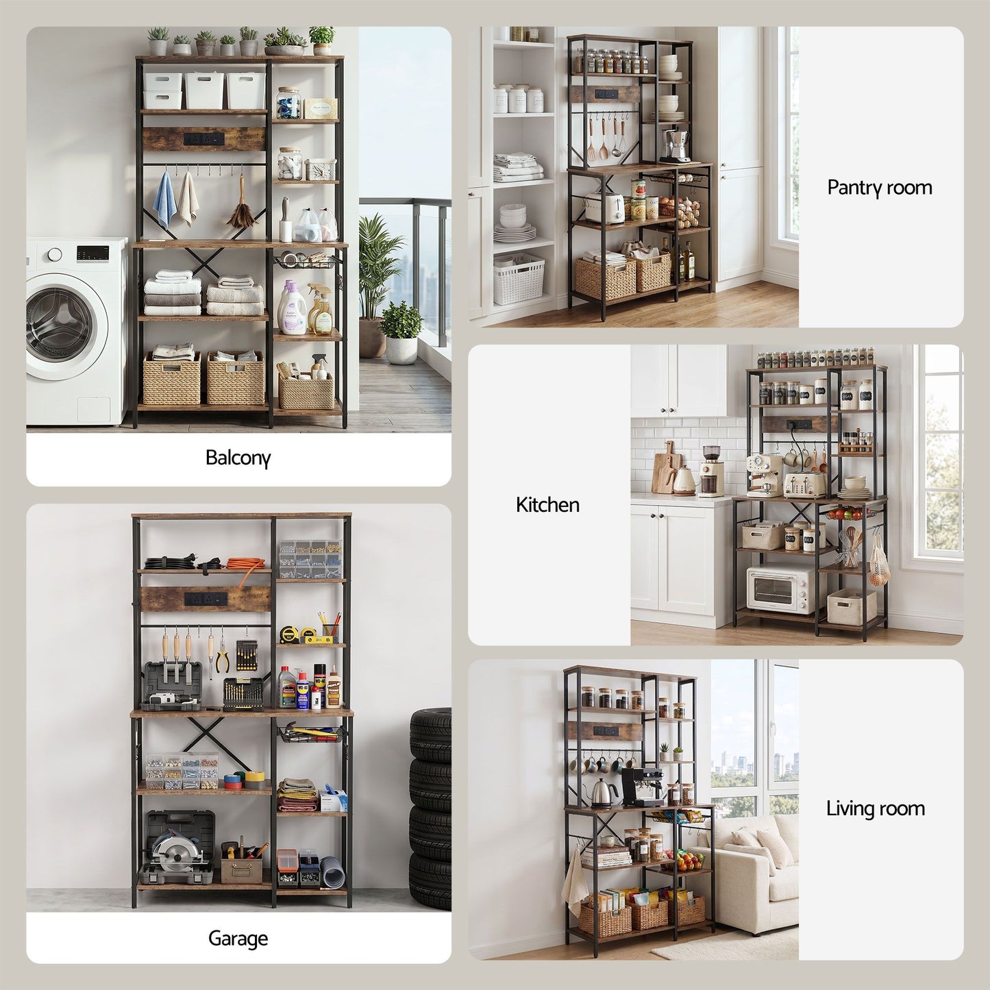 Artiss Kitchen Rack with Power Outlets - 96cm