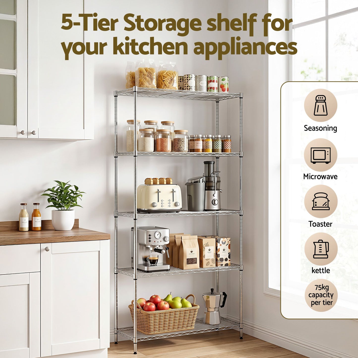 Artiss 5 Tier Kitchen Storage Rack - 90cm