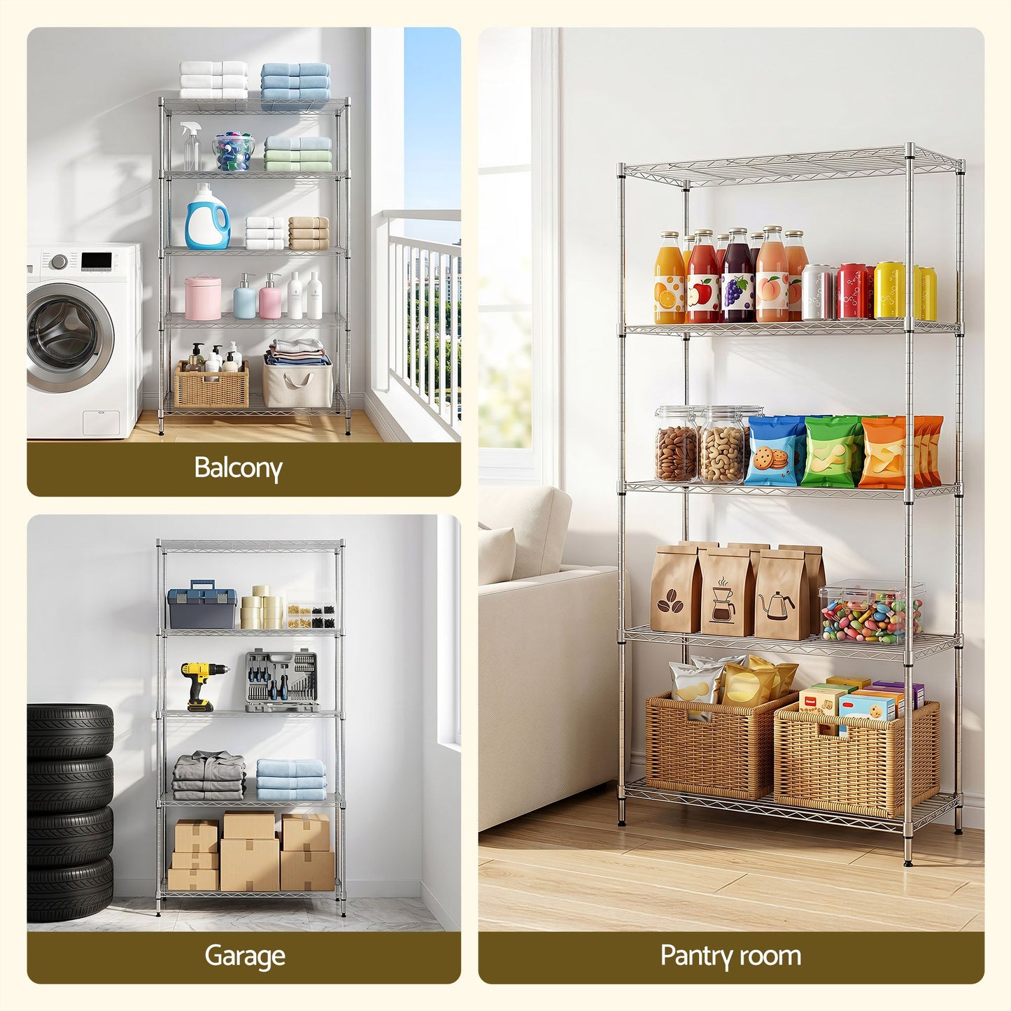 Artiss 5 Tier Kitchen Storage Rack - 90cm