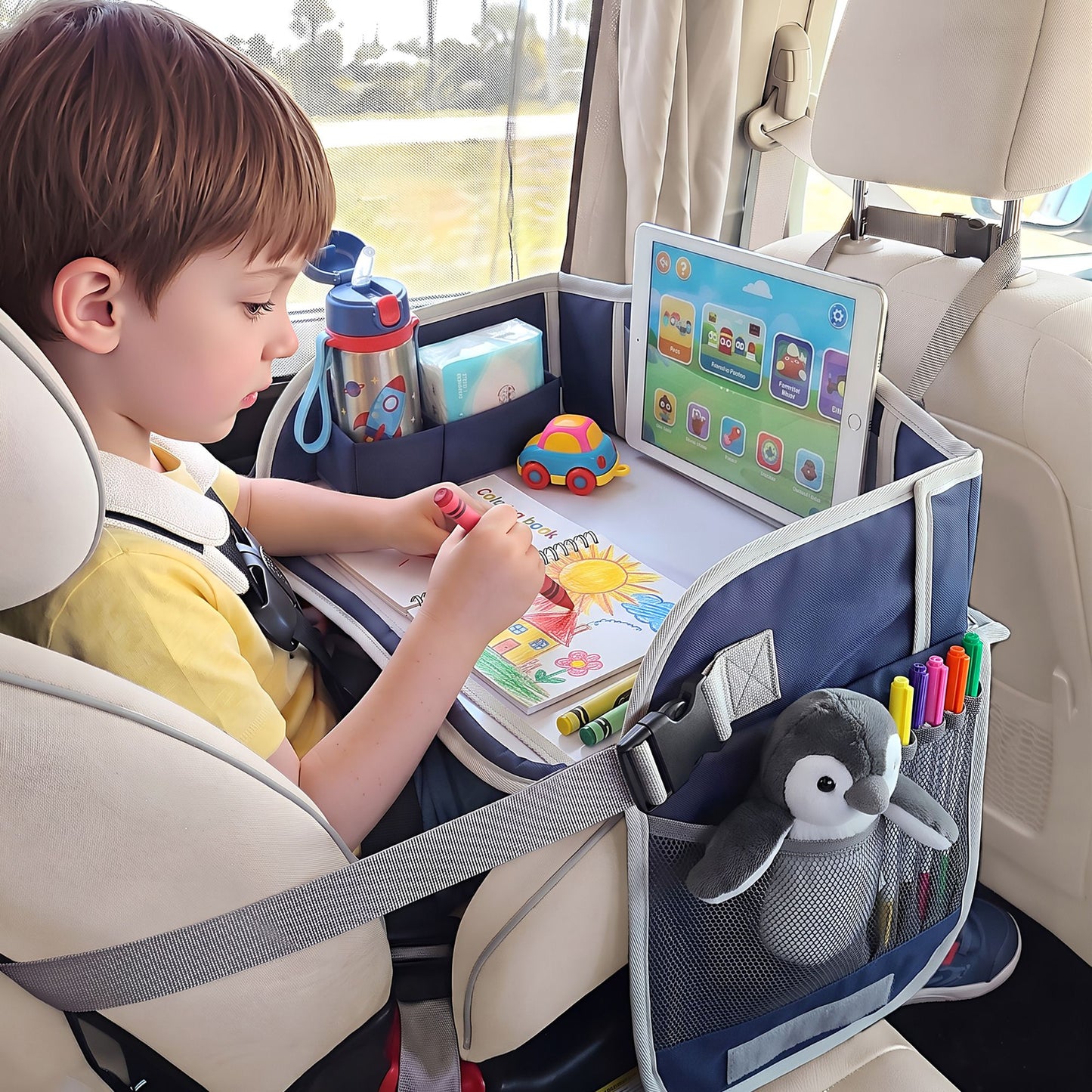 Keezi Kids Travel Tray Car Seat Lap Desk Portable Car Desk Organiser for Car & Airplane Blue