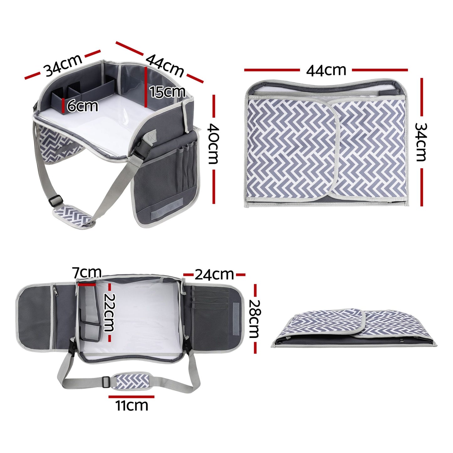 Keezi Kids Travel Tray Car Seat Lap Desk Portable Car Desk Organiser for Car & Airplane Grey