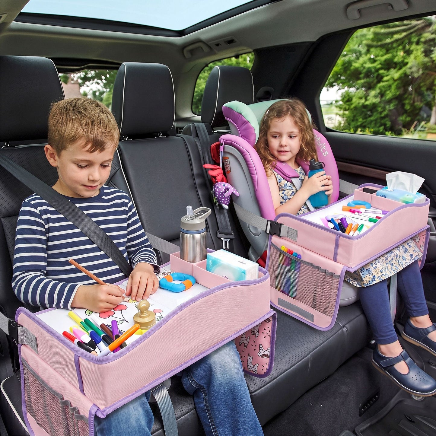 Keezi Kids Travel Tray Car Seat Lap Desk Portable Car Desk Organiser for Car & Airplane Pink