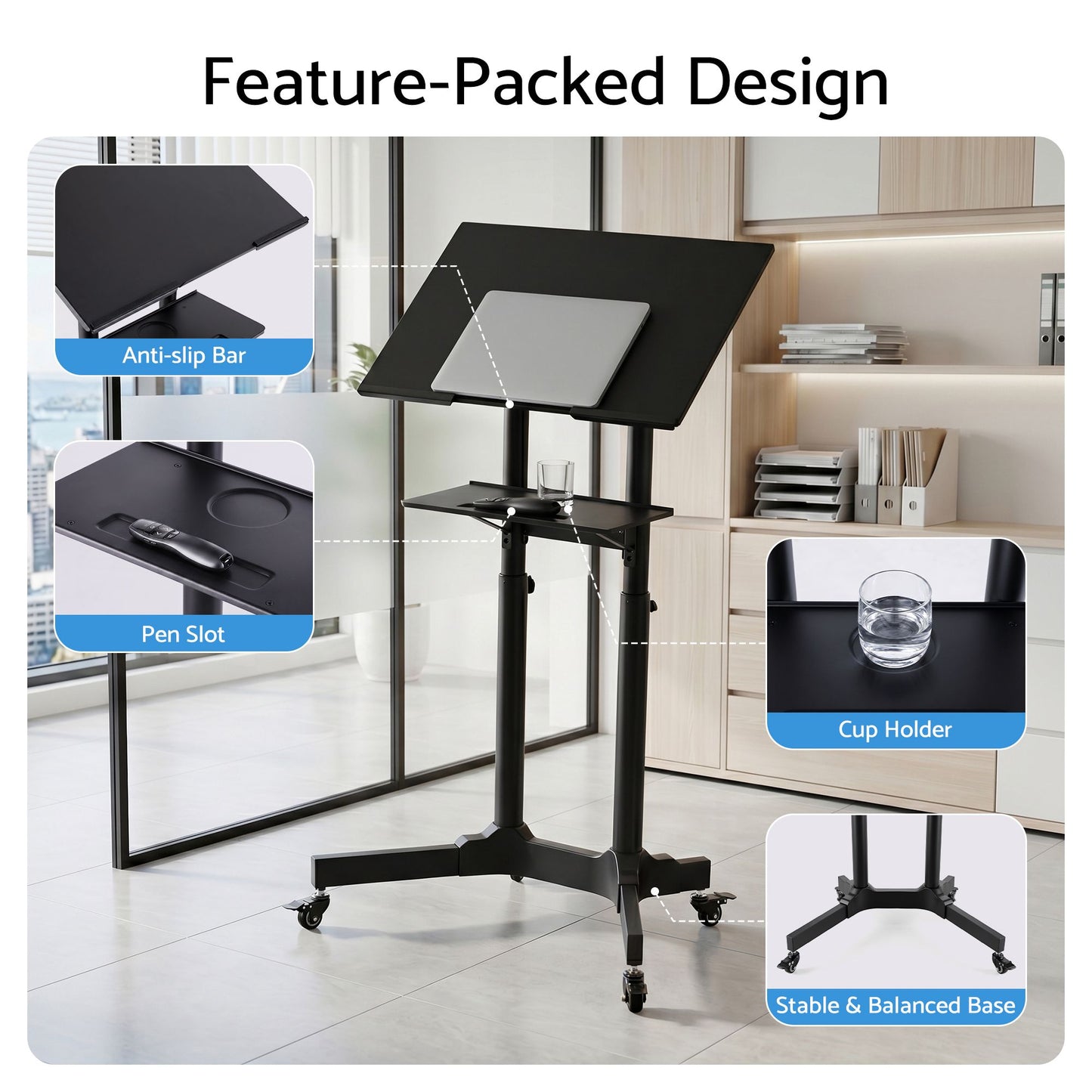Artiss Mobile Lectern Stand - Black