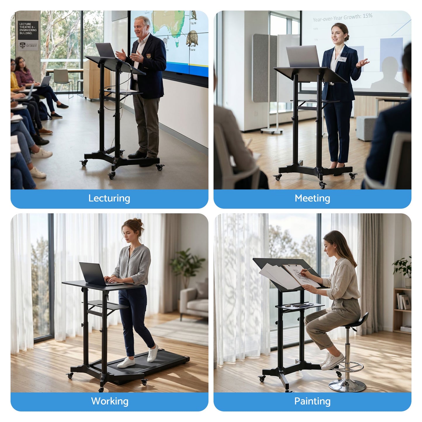 Artiss Mobile Lectern Stand - Black