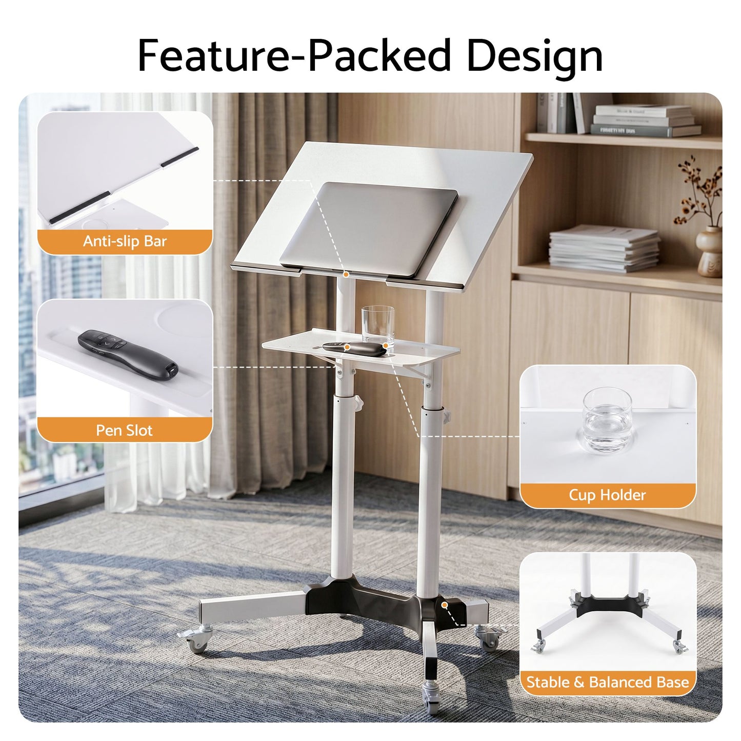 Artiss Mobile Lectern Stand - White