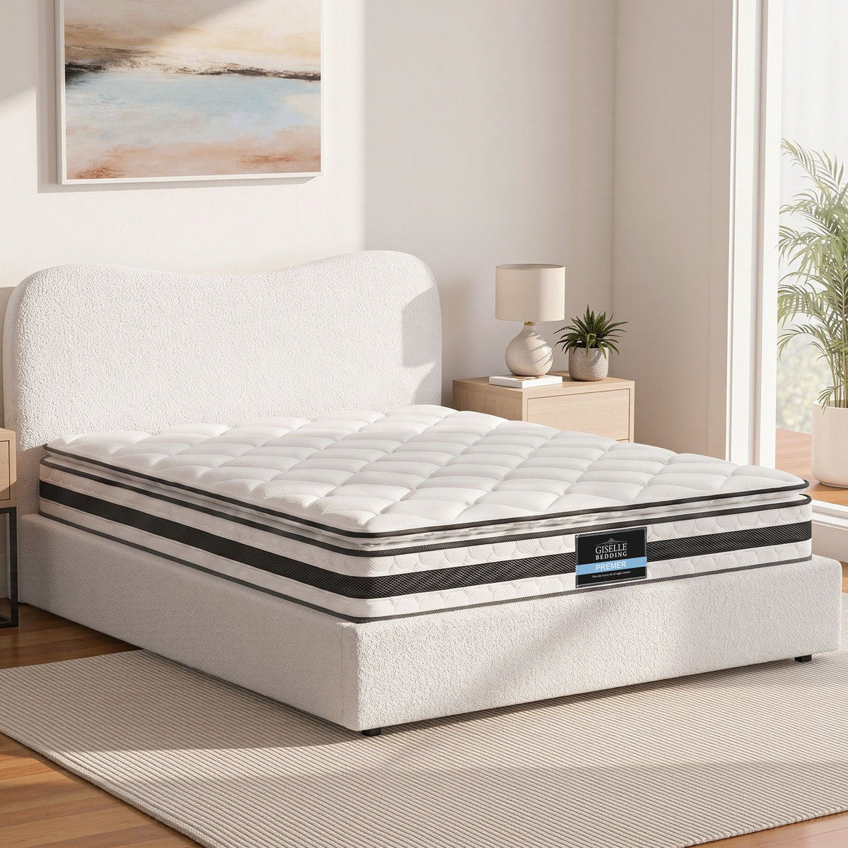 Giselle Double Mattress & Artiss Bed Frame Bundle - Boucle