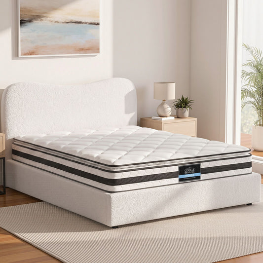 Giselle Double Mattress & Artiss Bed Frame Bundle - Boucle
