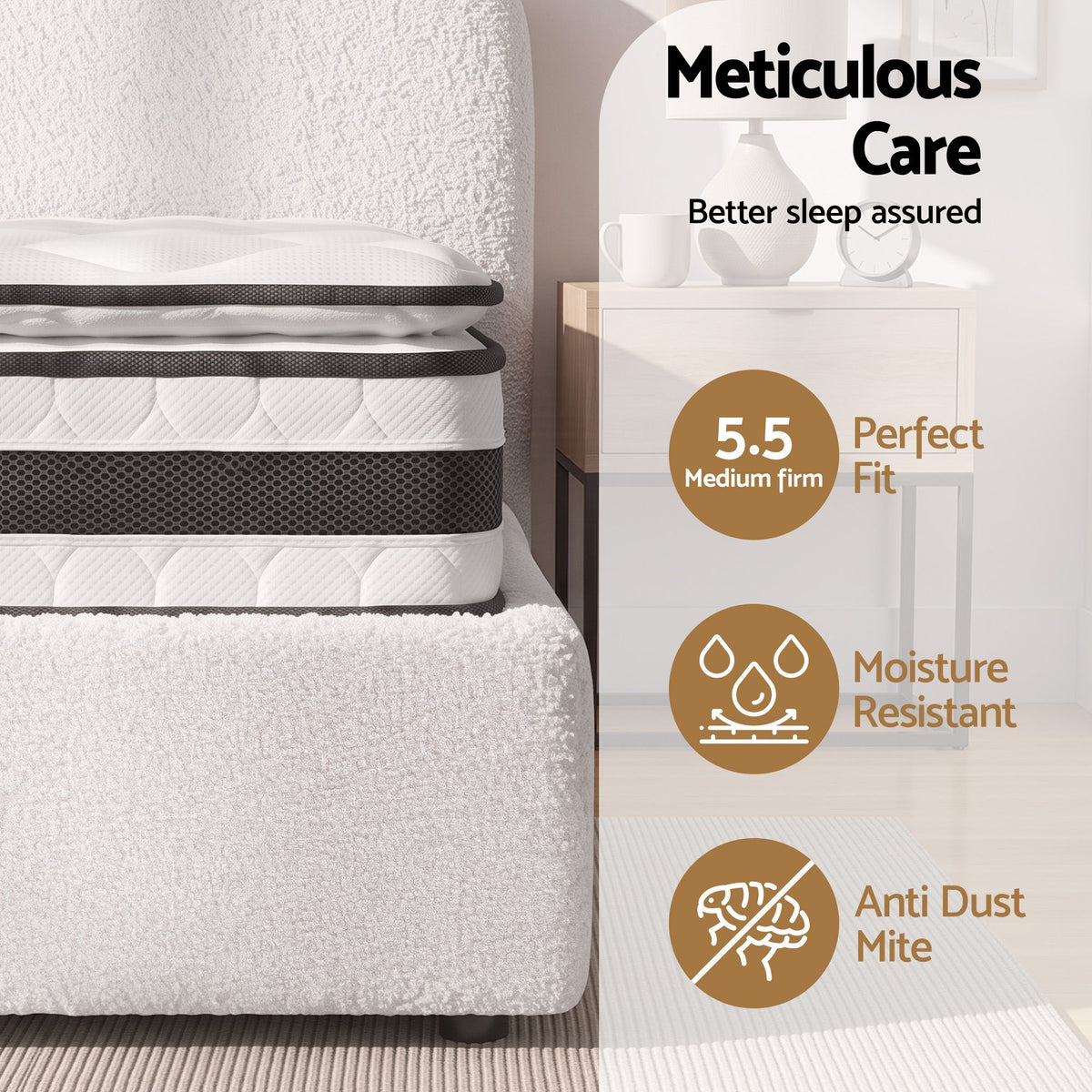 Giselle Double Mattress & Artiss Bed Frame Bundle - Boucle
